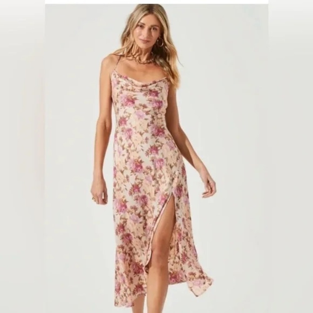 Astr Floral Midi Cowl neck dress